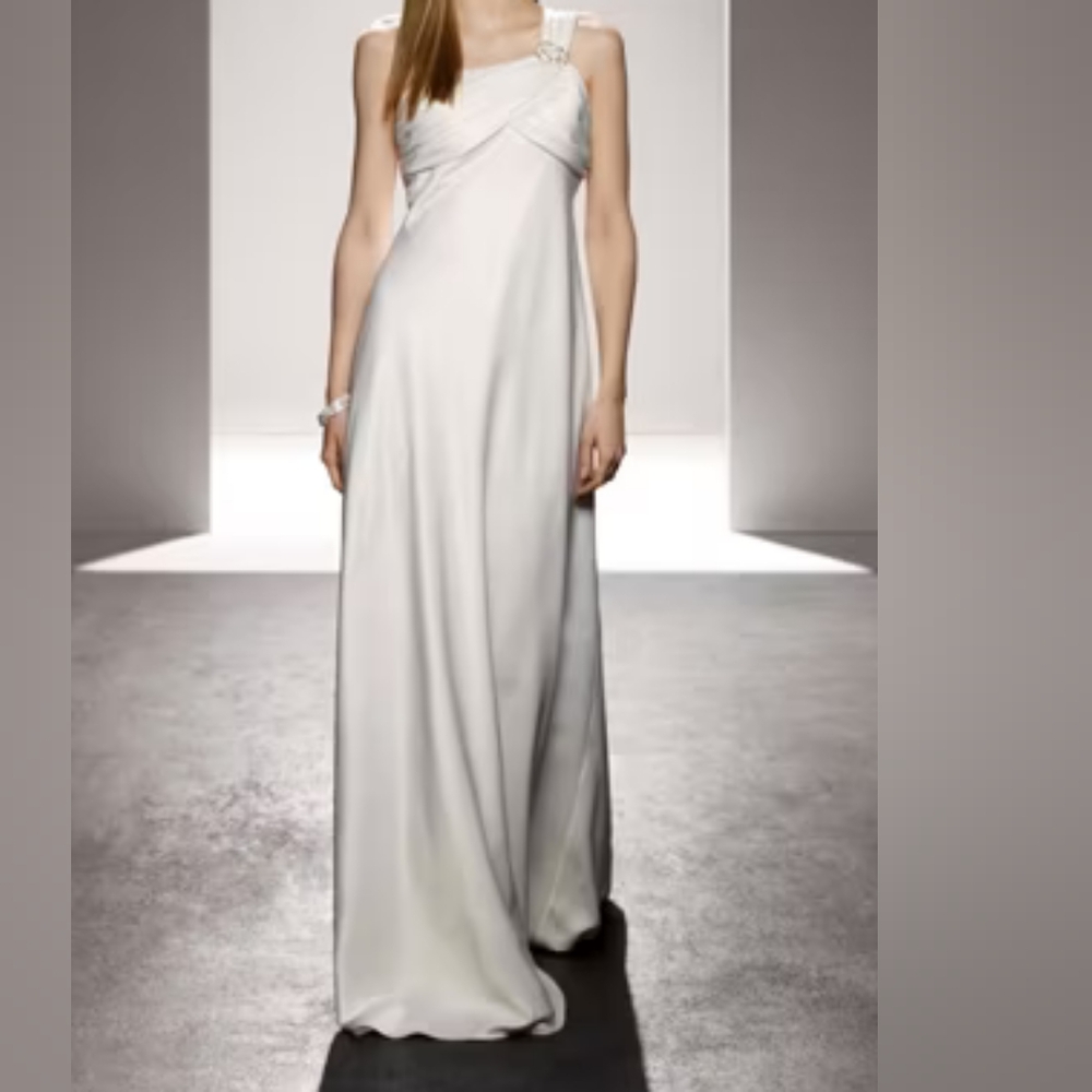 David's Bridal White One-Shoulder Gown